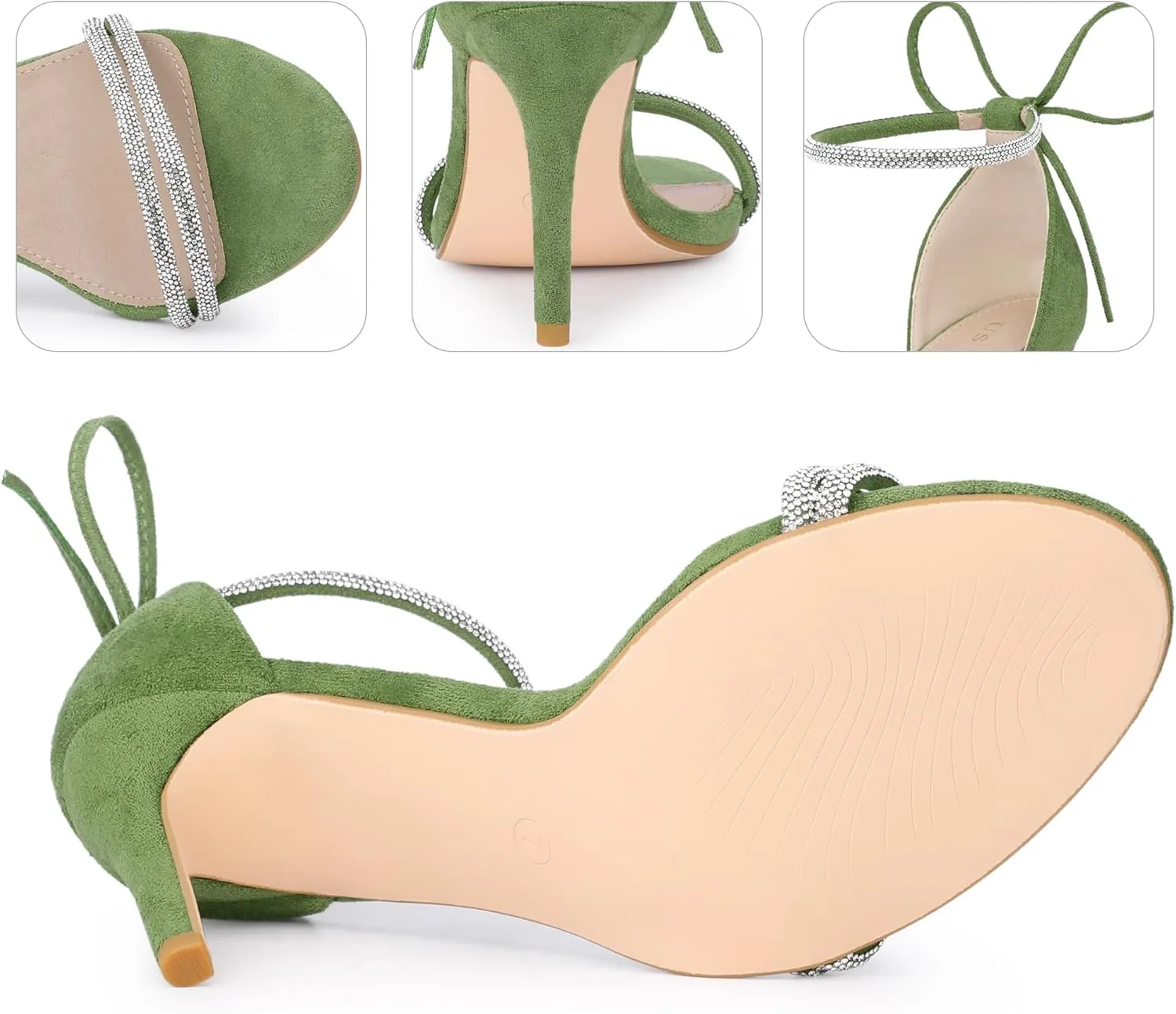Perphy Rhinestone Ankle Tie Stiletto Heels Sandals for Women