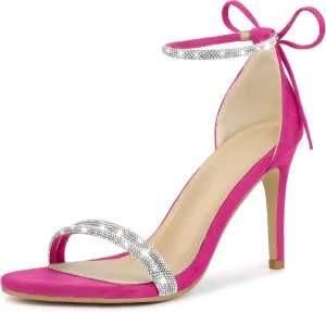 Perphy Rhinestone Ankle Tie Stiletto Heels Sandals for Women