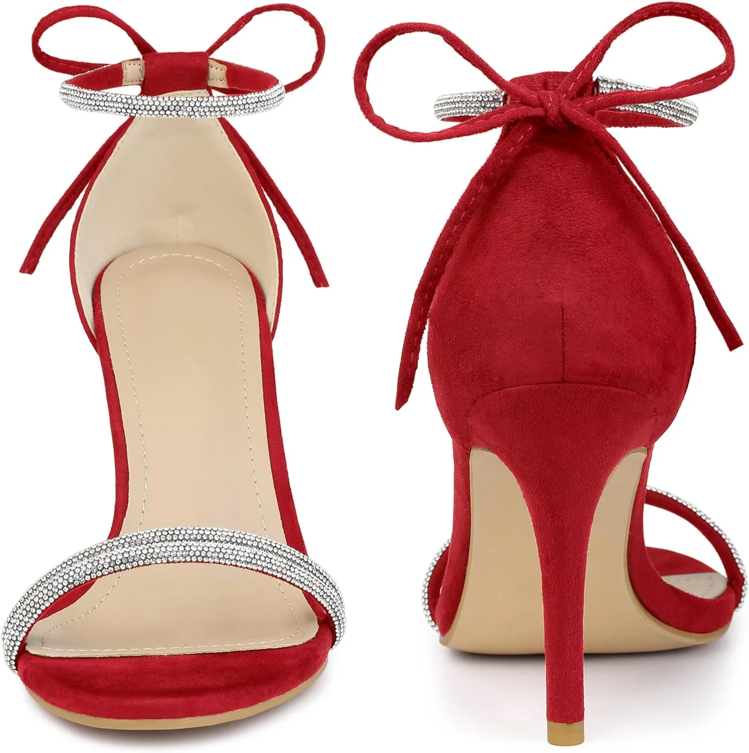 Perphy Rhinestone Ankle Tie Stiletto Heels Sandals for Women