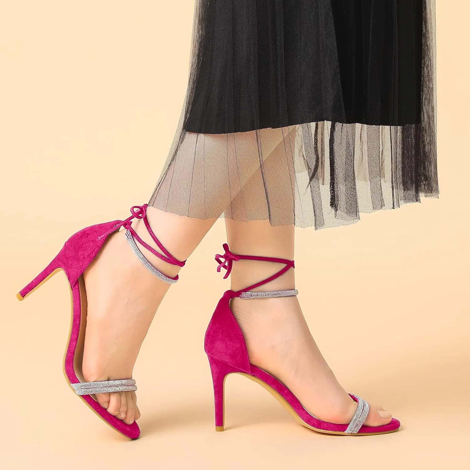 Perphy Rhinestone Ankle Tie Stiletto Heels Sandals for Women
