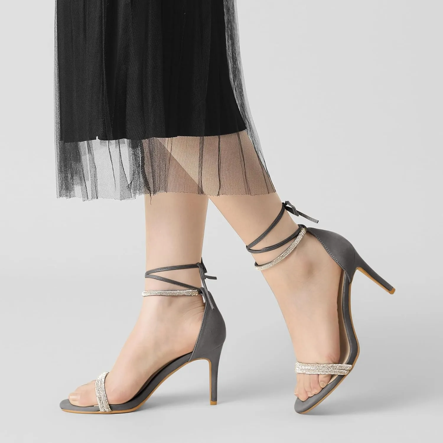 Perphy Rhinestone Ankle Tie Stiletto Heels Sandals for Women