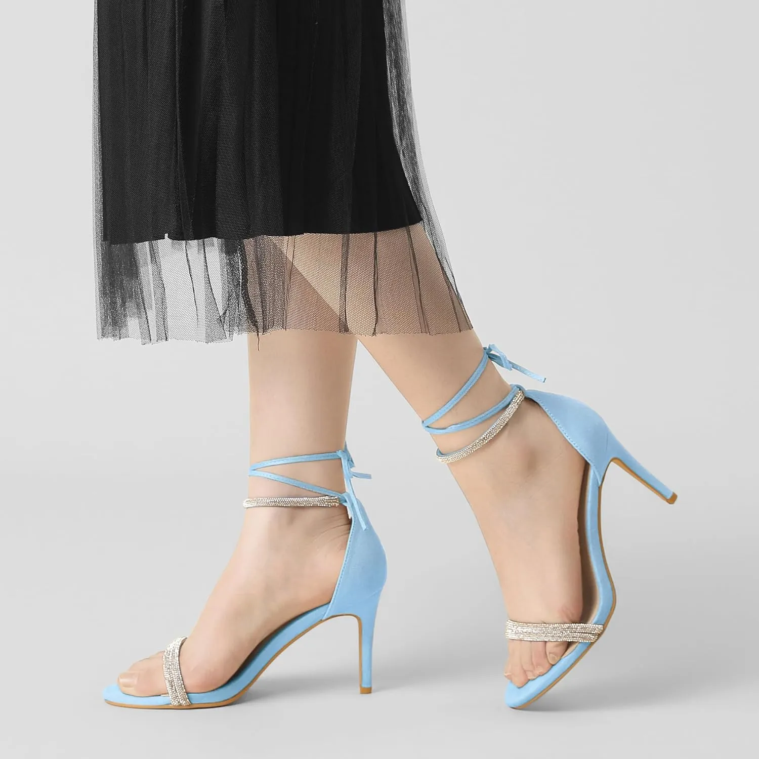 Perphy Rhinestone Ankle Tie Stiletto Heels Sandals for Women