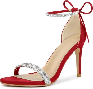 Perphy Rhinestone Ankle Tie Stiletto Heels Sandals for Women