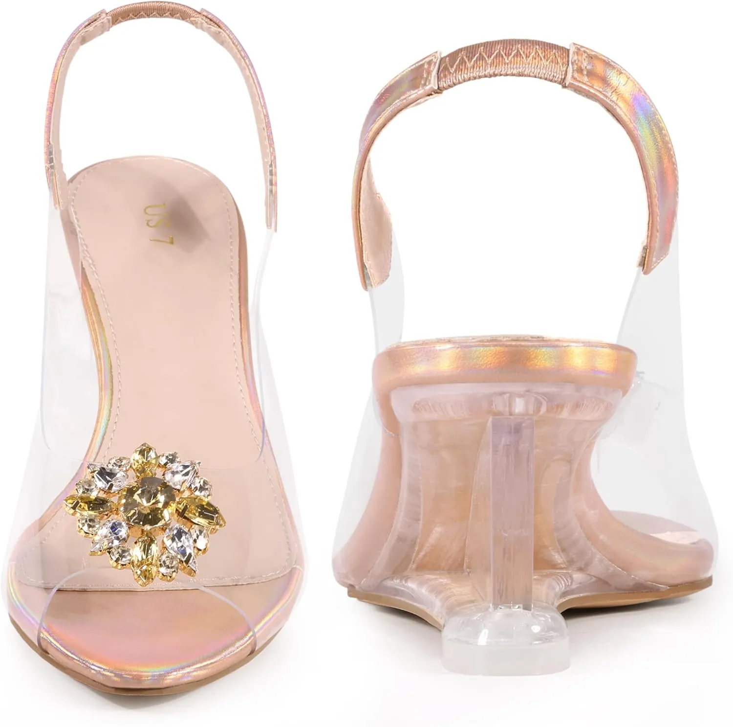 Perphy Rhinestone Clear Wedge Heel Slingback Sandal for Women