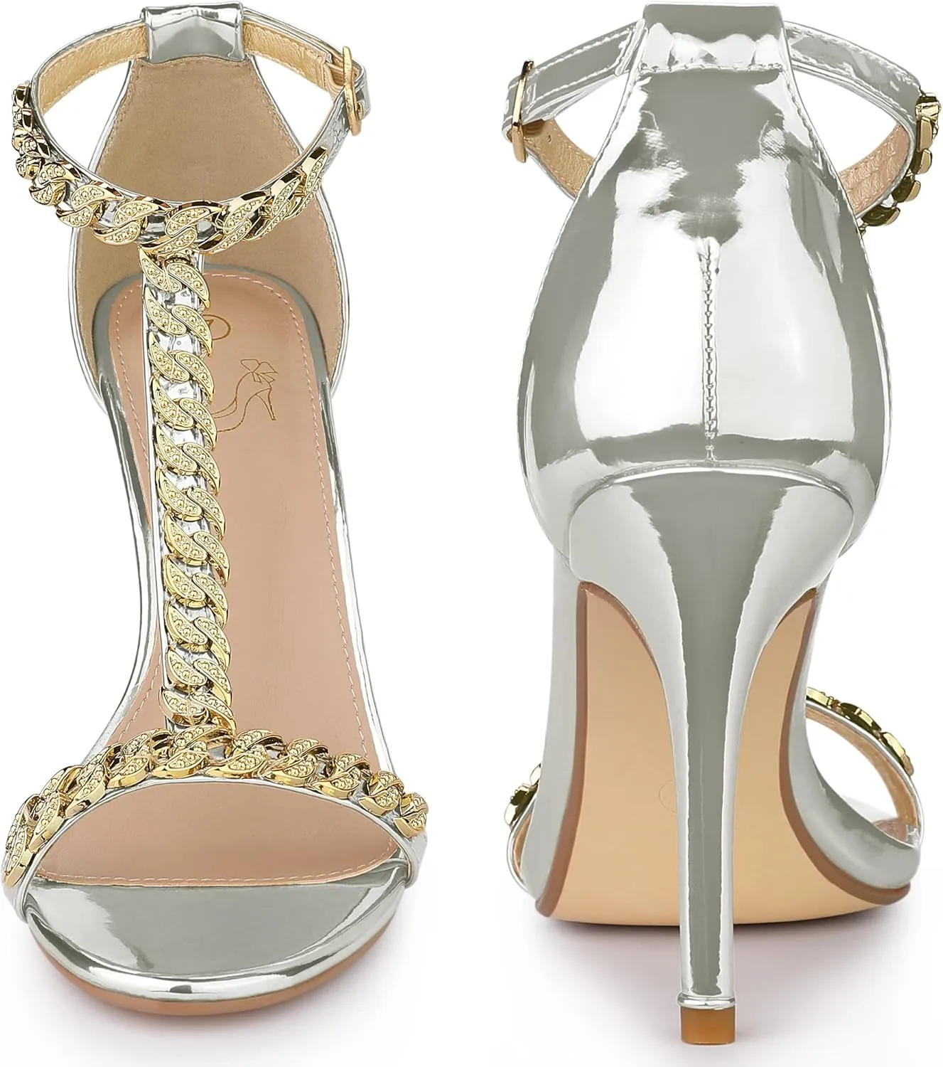 Perphy T Strap Rhinestone Ankle Strap Stiletto Heels Sandals for Women