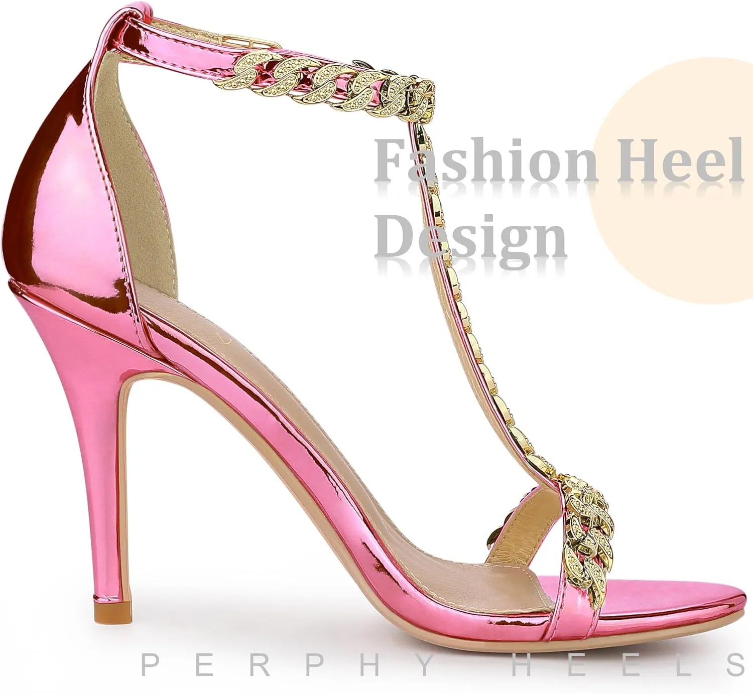 Perphy T Strap Rhinestone Ankle Strap Stiletto Heels Sandals for Women