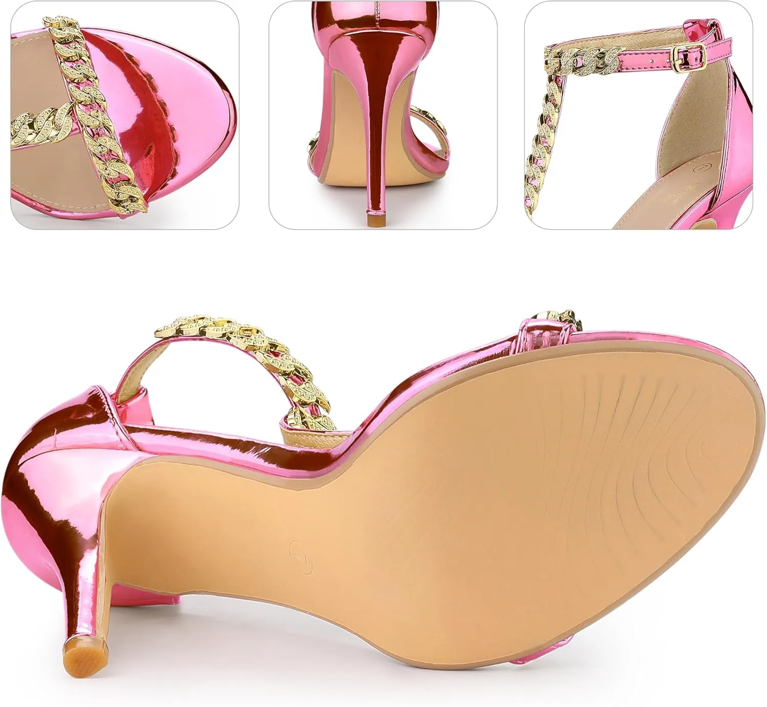 Perphy T Strap Rhinestone Ankle Strap Stiletto Heels Sandals for Women