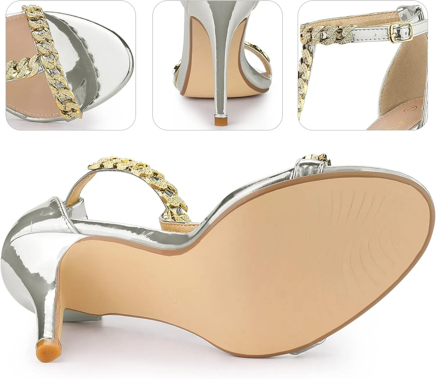 Perphy T Strap Rhinestone Ankle Strap Stiletto Heels Sandals for Women