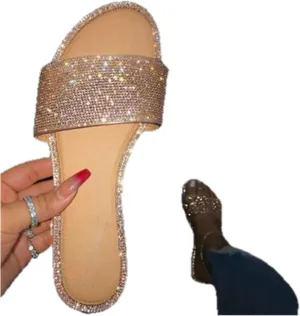 Rhinestone Sandals For Women,Women Flat Sadals Glitter Flat Dressy Flip-Flops Summer Open Toe Beach Sandals Slippers