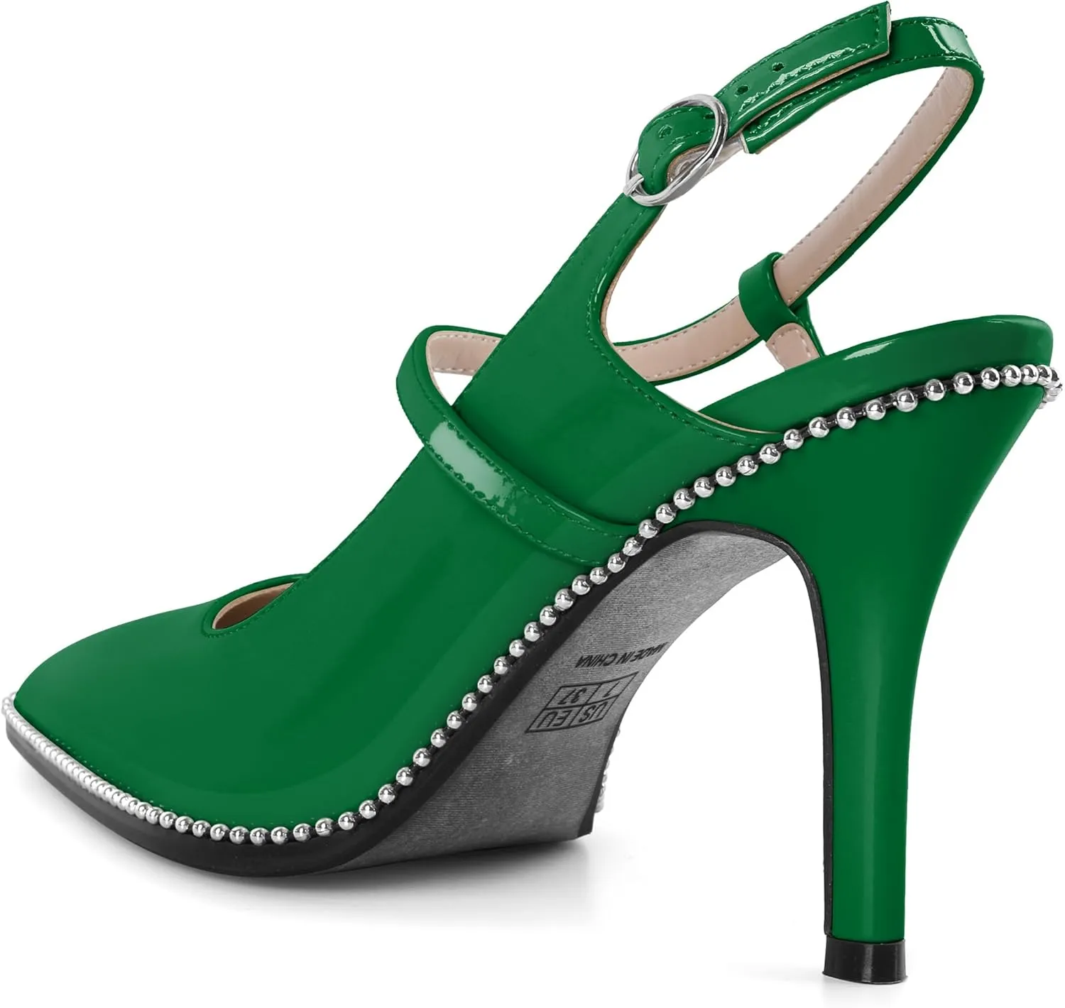 SAMMITOP Women Slingback Heels Ankle Strap Beaded D'Orsay Stiletto High Heel Close Pointed Toe Wedding Dress Pumps Shoes 3.5 Inch