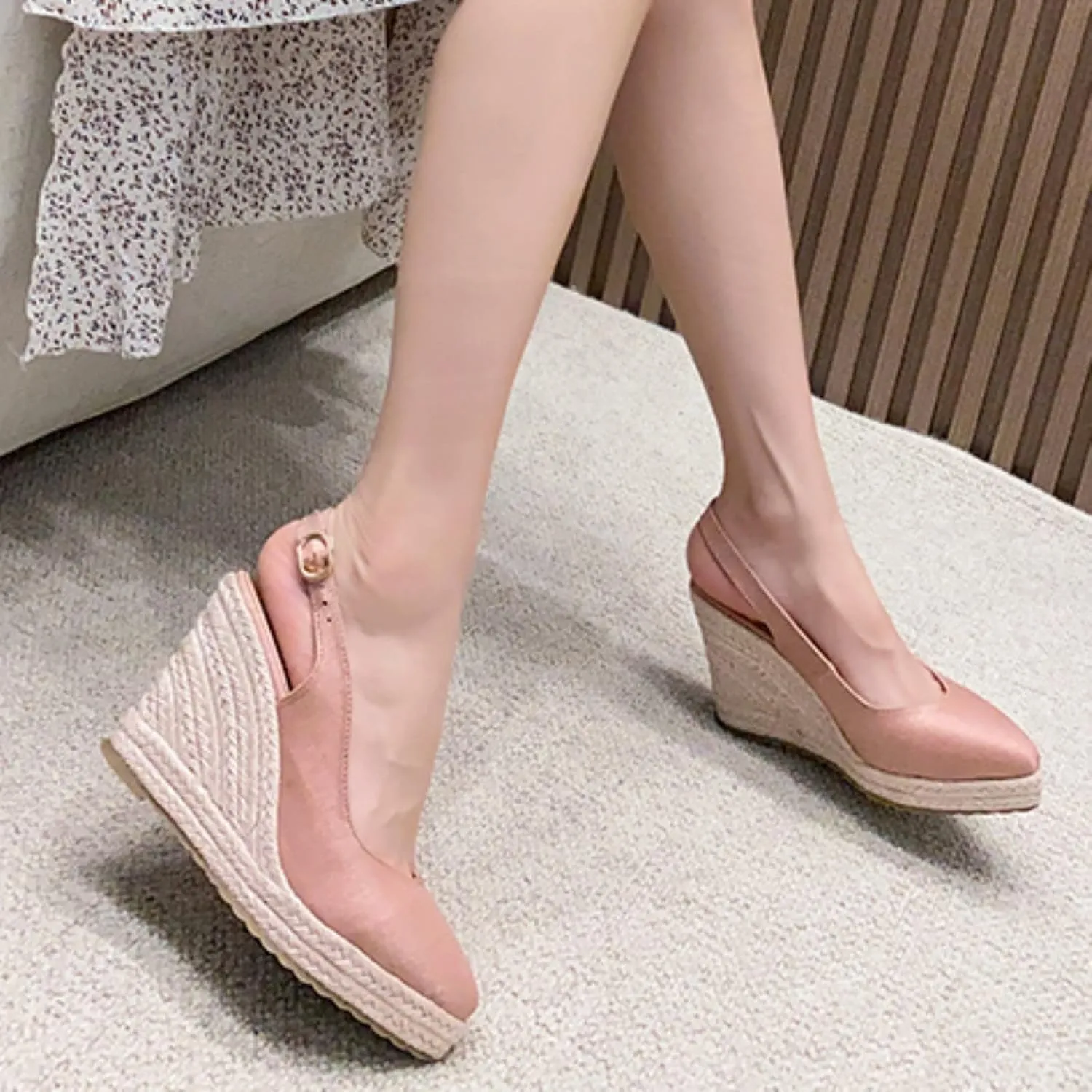 Sandals for Women Dressy Summer, Womens Closed Toe Sandals Women Summer Sandals 2023 Elastic Ankle Strap Casual Sandal Closed Toe Espadrilles Wedge Sandals Slip on Platform Sandals (B-Rose Gold, 8)