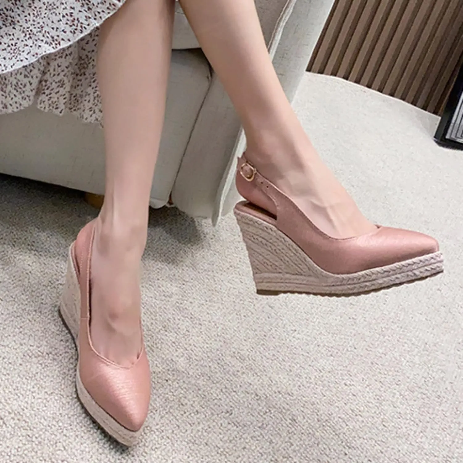 Sandals for Women Dressy Summer, Womens Closed Toe Sandals Women Summer Sandals 2023 Elastic Ankle Strap Casual Sandal Closed Toe Espadrilles Wedge Sandals Slip on Platform Sandals (B-Rose Gold, 8)