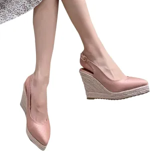 Sandals for Women Dressy Summer, Womens Closed Toe Sandals Women Summer Sandals 2023 Elastic Ankle Strap Casual Sandal Closed Toe Espadrilles Wedge Sandals Slip on Platform Sandals (B-Rose Gold, 8)