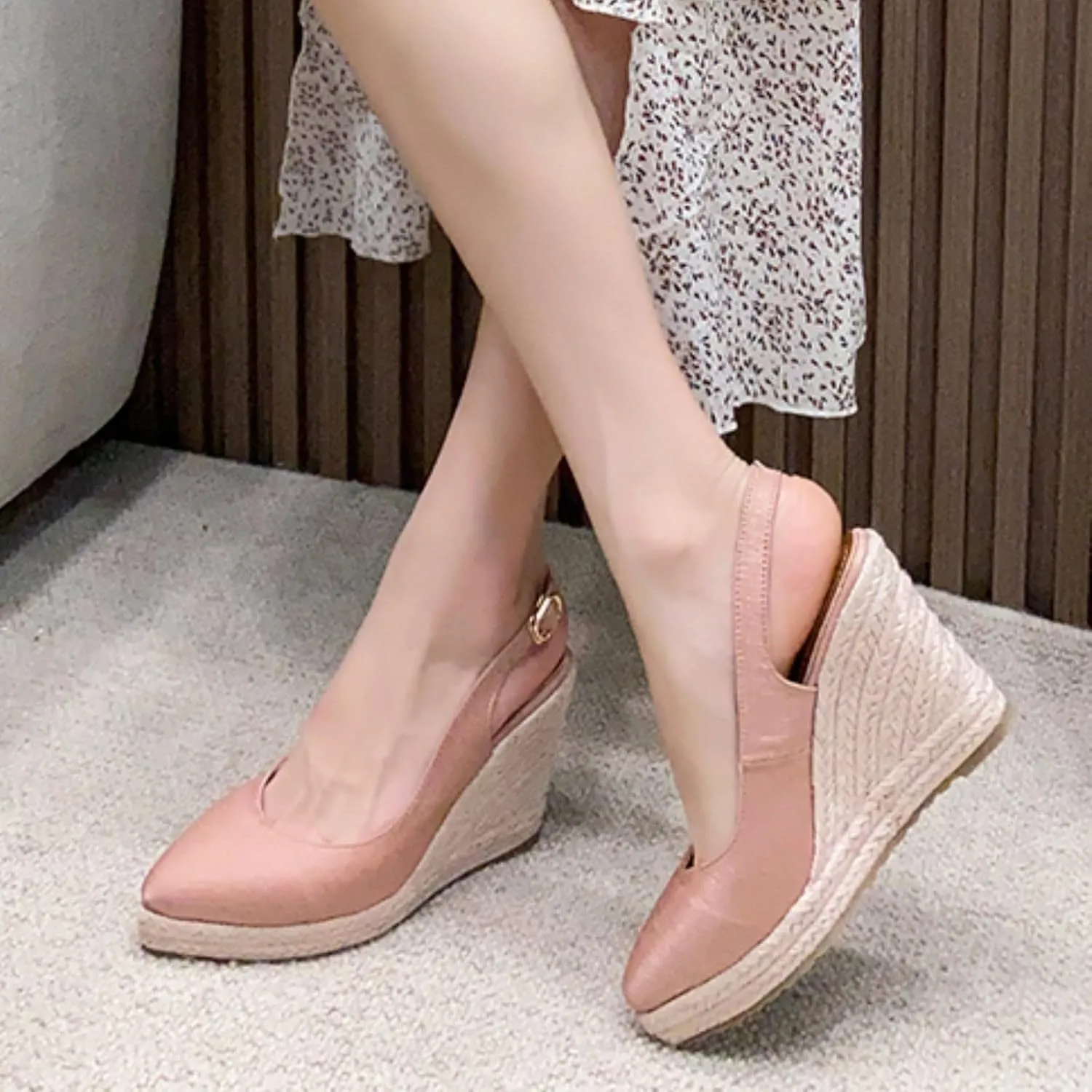 Sandals for Women Dressy Summer, Womens Closed Toe Sandals Women Summer Sandals 2023 Elastic Ankle Strap Casual Sandal Closed Toe Espadrilles Wedge Sandals Slip on Platform Sandals (B-Rose Gold, 8)
