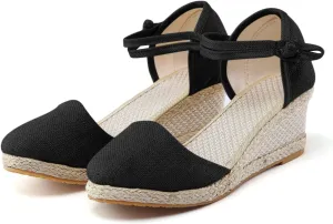 Sandals for Women Dressy Summer,Women's Ankle Strap Closed Toe Espadrille Wedge Sandals Dressy Platform Sandals Casual Shoes