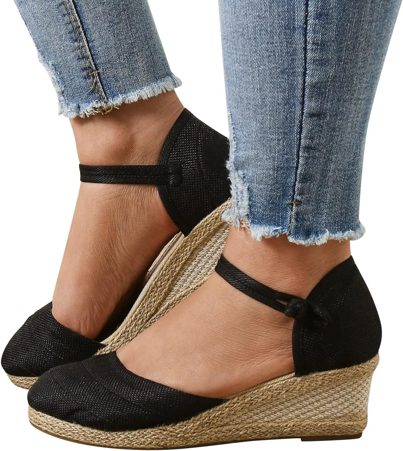 Sandals for Women Dressy Summer,Women's Ankle Strap Closed Toe Espadrille Wedge Sandals Dressy Platform Sandals Casual Shoes