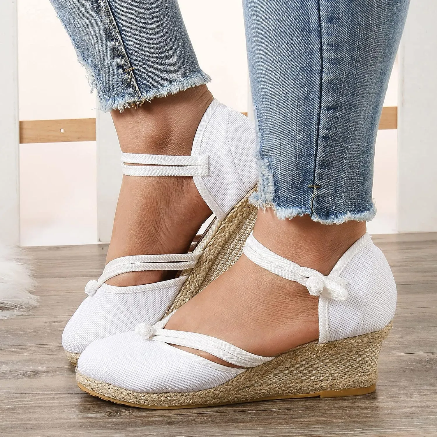 Sandals for Women Dressy Summer,Women's Ankle Strap Closed Toe Espadrille Wedge Sandals Dressy Platform Sandals Casual Shoes
