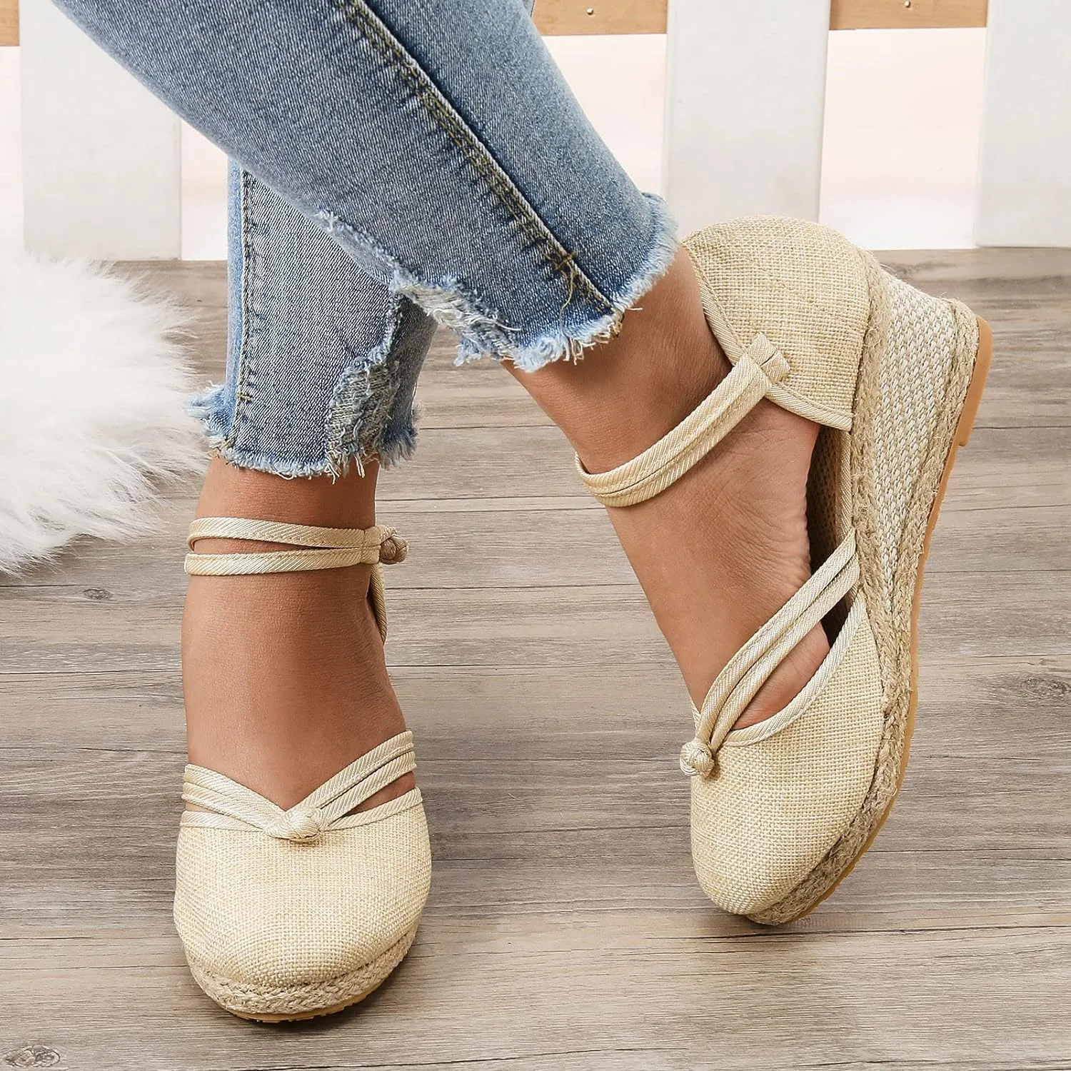 Sandals for Women Dressy Summer,Women's Ankle Strap Closed Toe Espadrille Wedge Sandals Dressy Platform Sandals Casual Shoes