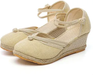 Sandals for Women Dressy Summer,Women's Ankle Strap Closed Toe Espadrille Wedge Sandals Dressy Platform Sandals Casual Shoes