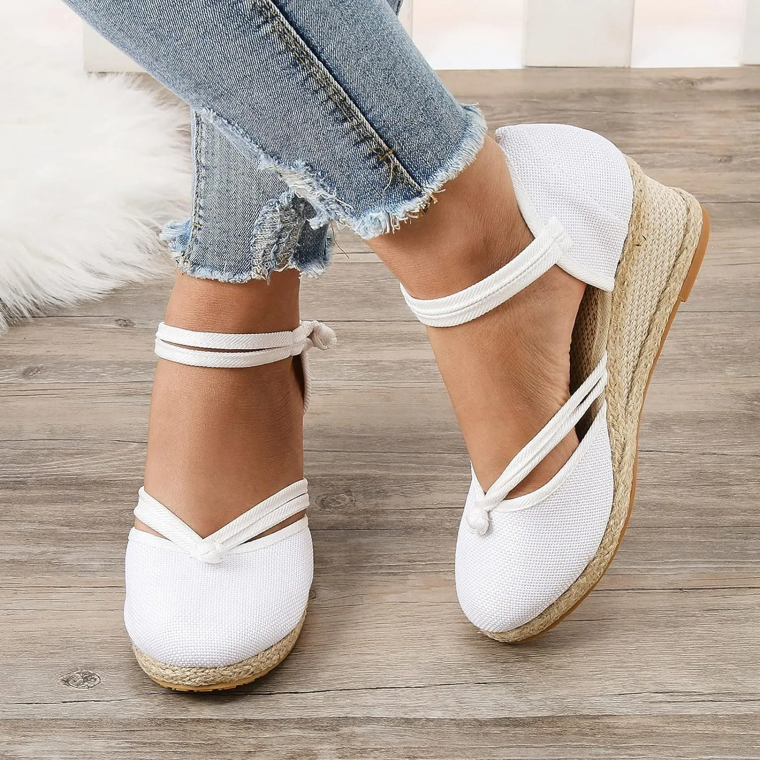 Sandals for Women Dressy Summer,Women's Ankle Strap Closed Toe Espadrille Wedge Sandals Dressy Platform Sandals Casual Shoes