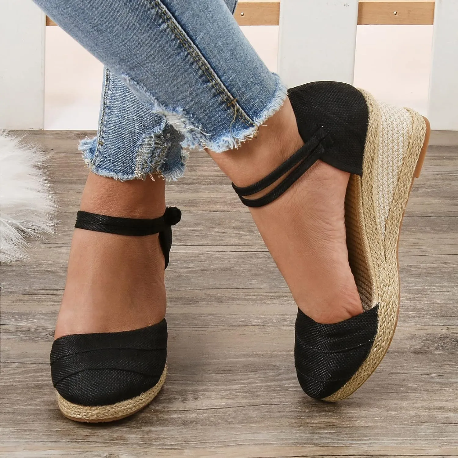 Sandals for Women Dressy Summer,Women's Ankle Strap Closed Toe Espadrille Wedge Sandals Dressy Platform Sandals Casual Shoes