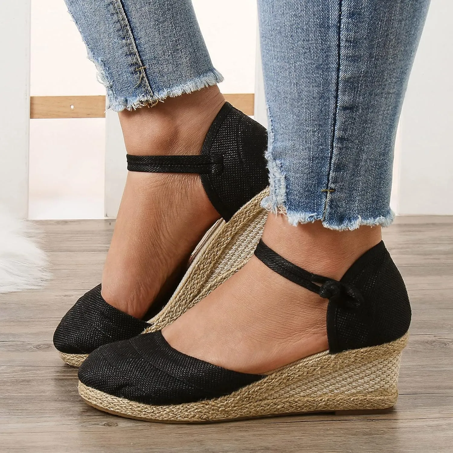 Sandals for Women Dressy Summer,Women's Ankle Strap Closed Toe Espadrille Wedge Sandals Dressy Platform Sandals Casual Shoes