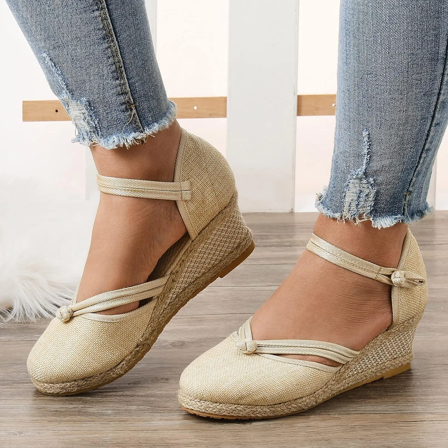 Sandals for Women Dressy Summer,Women's Ankle Strap Closed Toe Espadrille Wedge Sandals Dressy Platform Sandals Casual Shoes