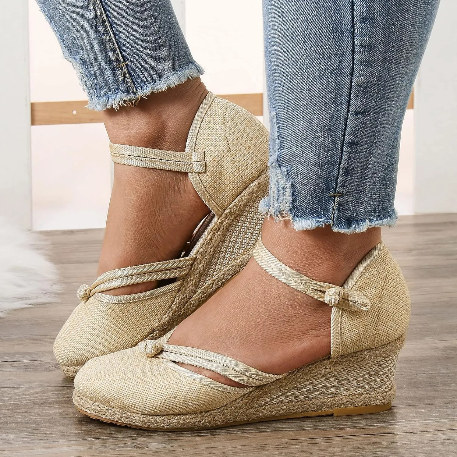 Sandals for Women Dressy Summer,Women's Ankle Strap Closed Toe Espadrille Wedge Sandals Dressy Platform Sandals Casual Shoes