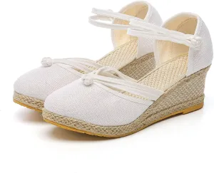Sandals for Women Dressy Summer,Women's Ankle Strap Closed Toe Espadrille Wedge Sandals Dressy Platform Sandals Casual Shoes