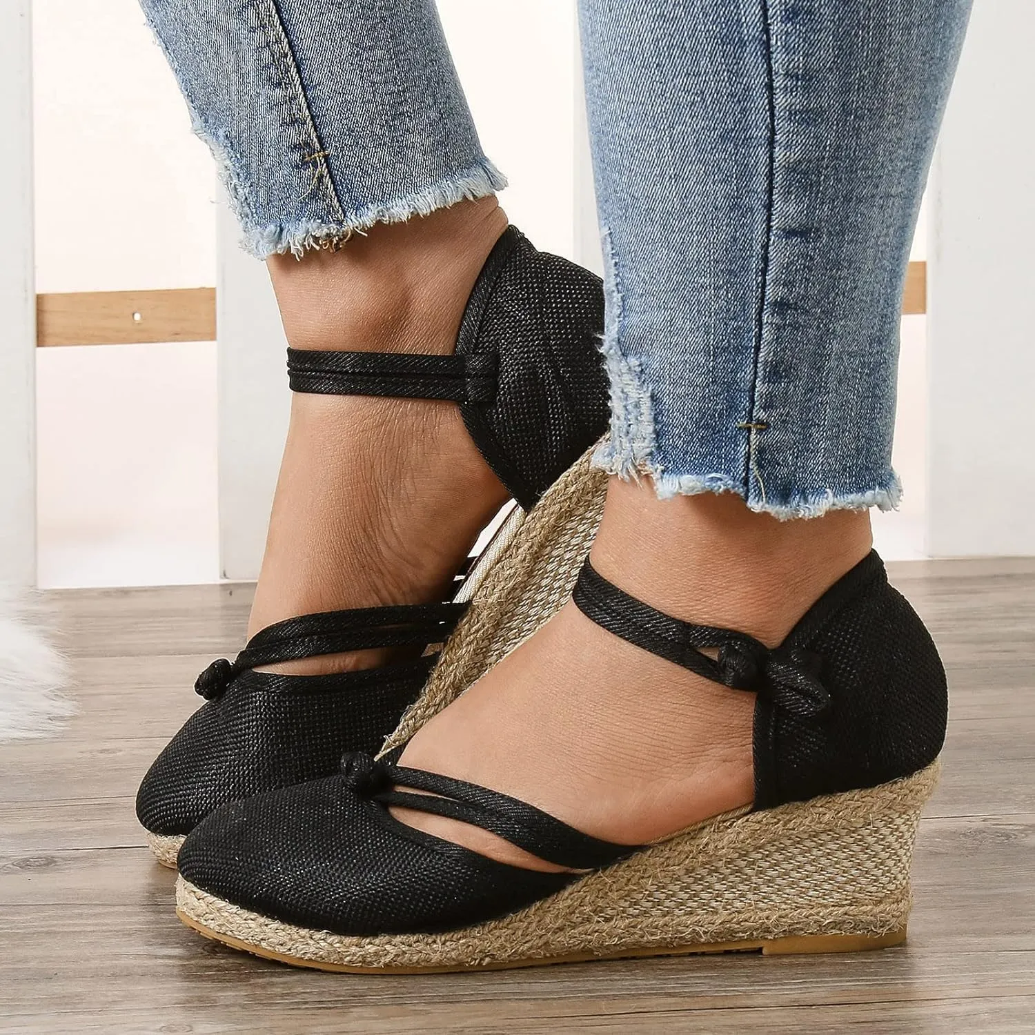 Sandals for Women Dressy Summer,Women's Ankle Strap Closed Toe Espadrille Wedge Sandals Dressy Platform Sandals Casual Shoes