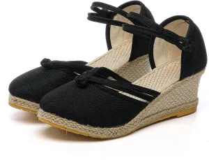 Sandals for Women Dressy Summer,Women's Ankle Strap Closed Toe Espadrille Wedge Sandals Dressy Platform Sandals Casual Shoes