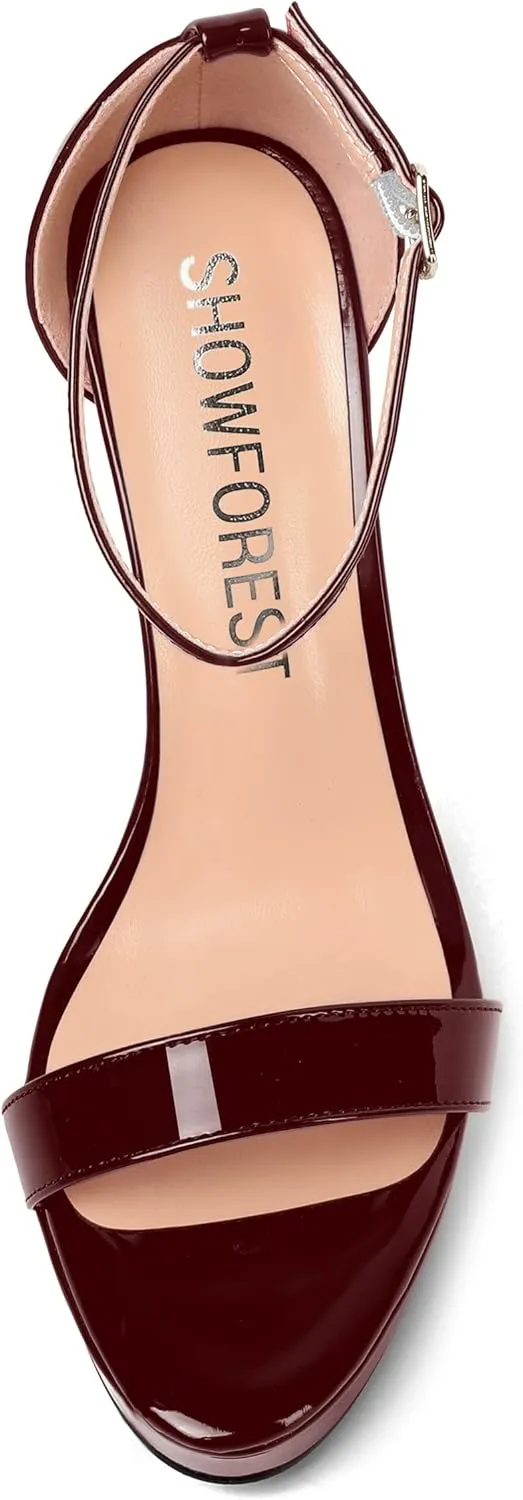 SHOWFOREST Womens Solid Buckle Platform Sexy Ankle Strap Night Club Patent Open Toe Stiletto High Heel Pumps Shoes 5 Inch