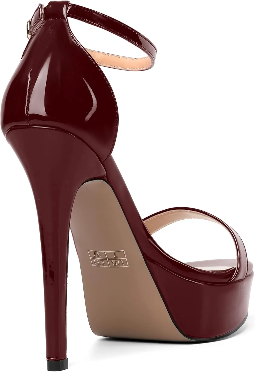 SHOWFOREST Womens Solid Buckle Platform Sexy Ankle Strap Night Club Patent Open Toe Stiletto High Heel Pumps Shoes 5 Inch