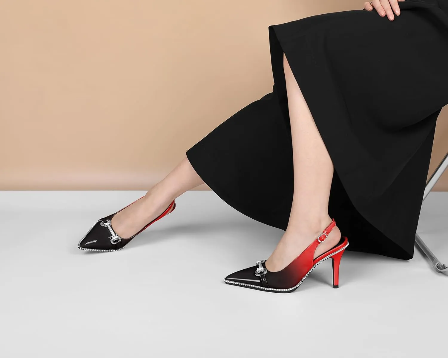 Slingback Heels for Women Stilettos High Heel Crystal-Encrusted Buckled Heels Pointd Toe Pumps 3.5 Inch Comfortable Event Party Dress Shoes
