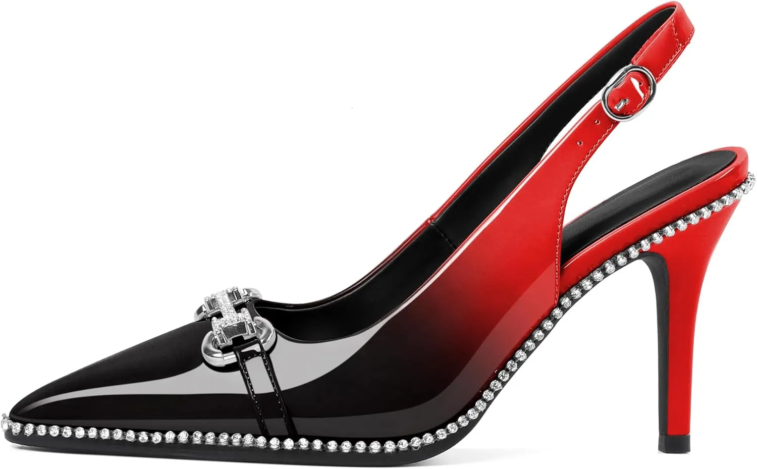Slingback Heels for Women Stilettos High Heel Crystal-Encrusted Buckled Heels Pointd Toe Pumps 3.5 Inch Comfortable Event Party Dress Shoes