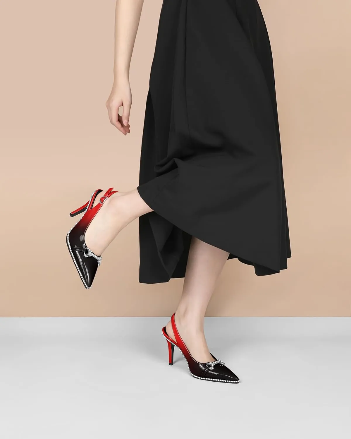 Slingback Heels for Women Stilettos High Heel Crystal-Encrusted Buckled Heels Pointd Toe Pumps 3.5 Inch Comfortable Event Party Dress Shoes