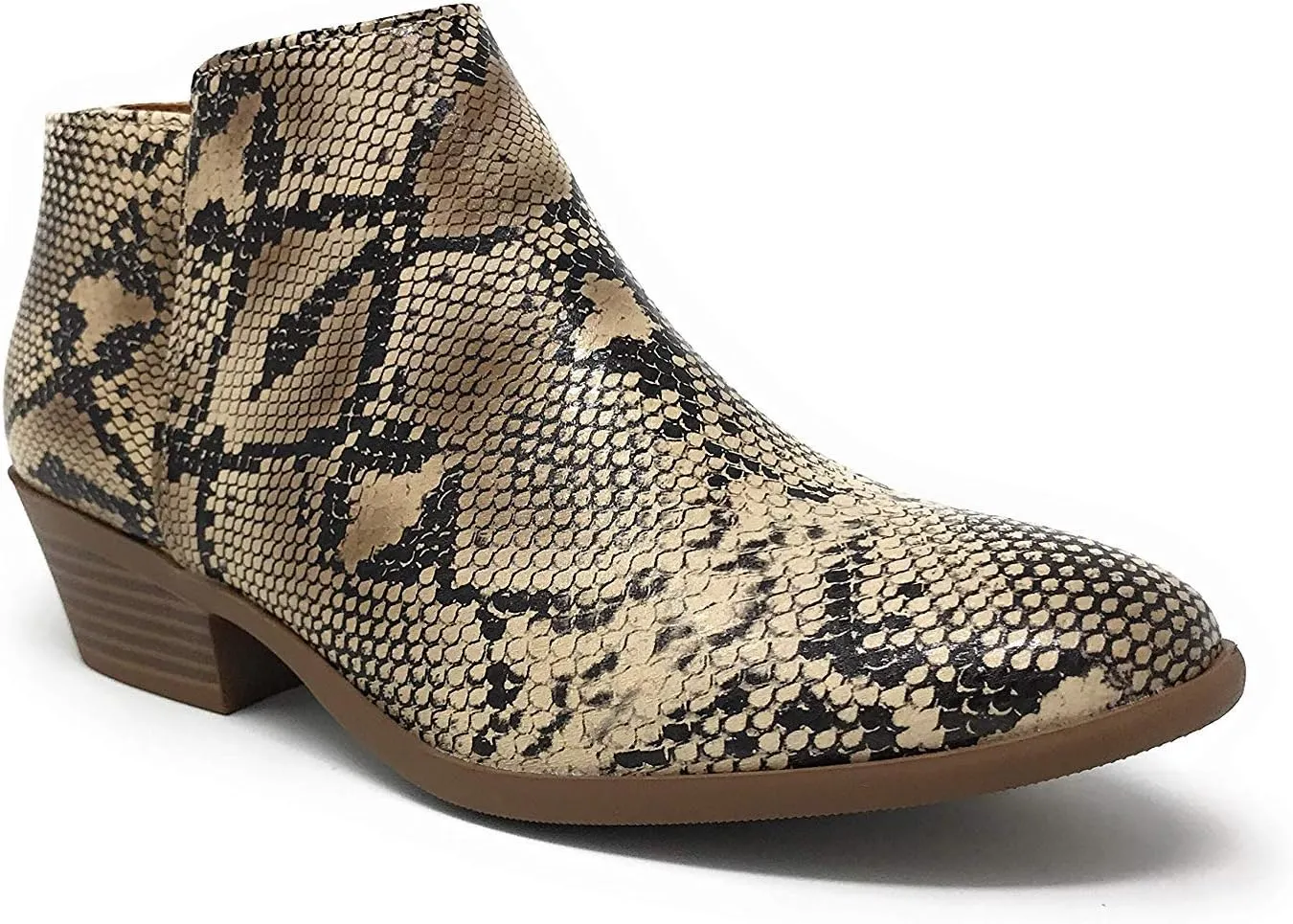 SODA Women's Round Toe Faux Suede Stacked Heel Western Ankle Bootie