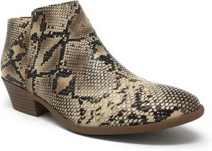 SODA Women's Round Toe Faux Suede Stacked Heel Western Ankle Bootie