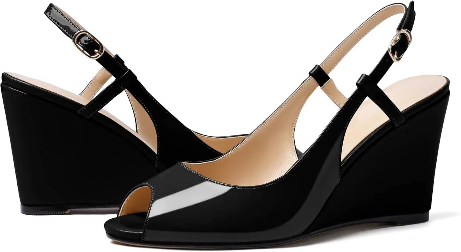 Soireelady Womens Wedges High HEE Pumps Slingback Sandals Peep Toe Sandals Open Toe Ladies Dressy Heels
