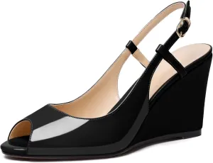 Soireelady Womens Wedges High HEE Pumps Slingback Sandals Peep Toe Sandals Open Toe Ladies Dressy Heels