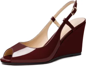 Soireelady Womens Wedges High HEE Pumps Slingback Sandals Peep Toe Sandals Open Toe Ladies Dressy Heels