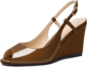 Soireelady Womens Wedges High HEE Pumps Slingback Sandals Peep Toe Sandals Open Toe Ladies Dressy Heels