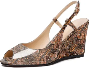 Soireelady Womens Wedges High HEE Pumps Slingback Sandals Peep Toe Sandals Open Toe Ladies Dressy Heels