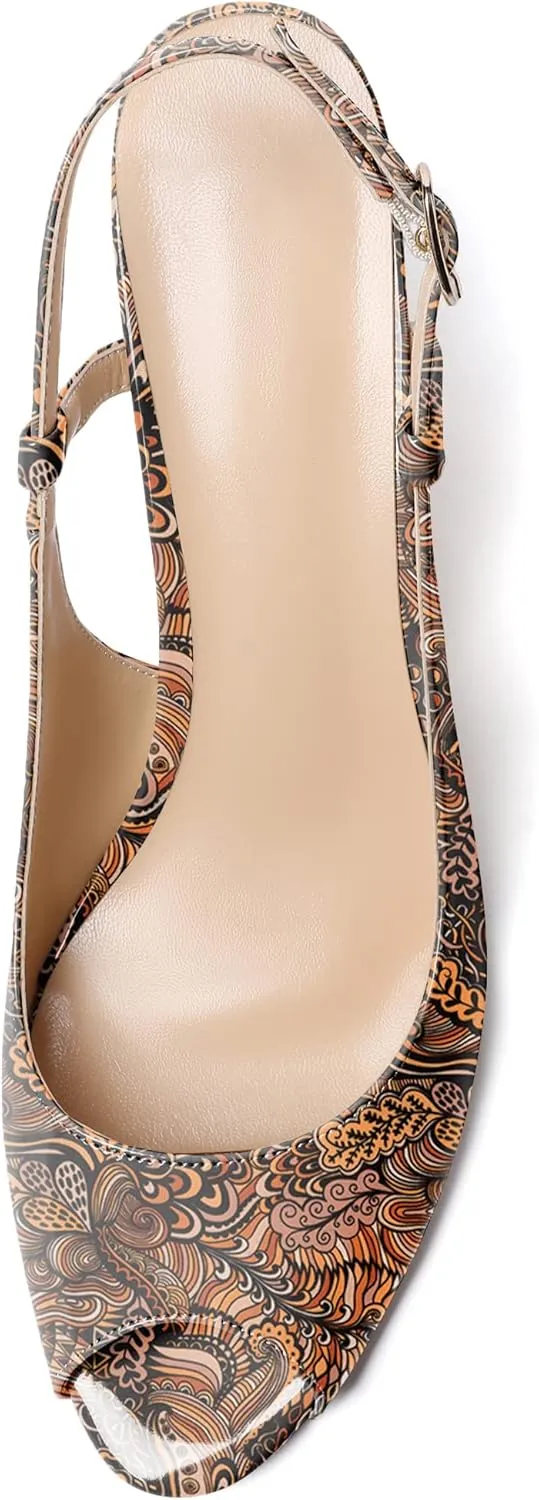 Soireelady Womens Wedges High HEE Pumps Slingback Sandals Peep Toe Sandals Open Toe Ladies Dressy Heels