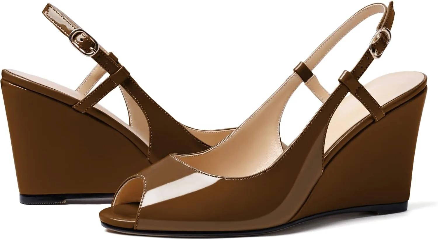Soireelady Womens Wedges High HEE Pumps Slingback Sandals Peep Toe Sandals Open Toe Ladies Dressy Heels