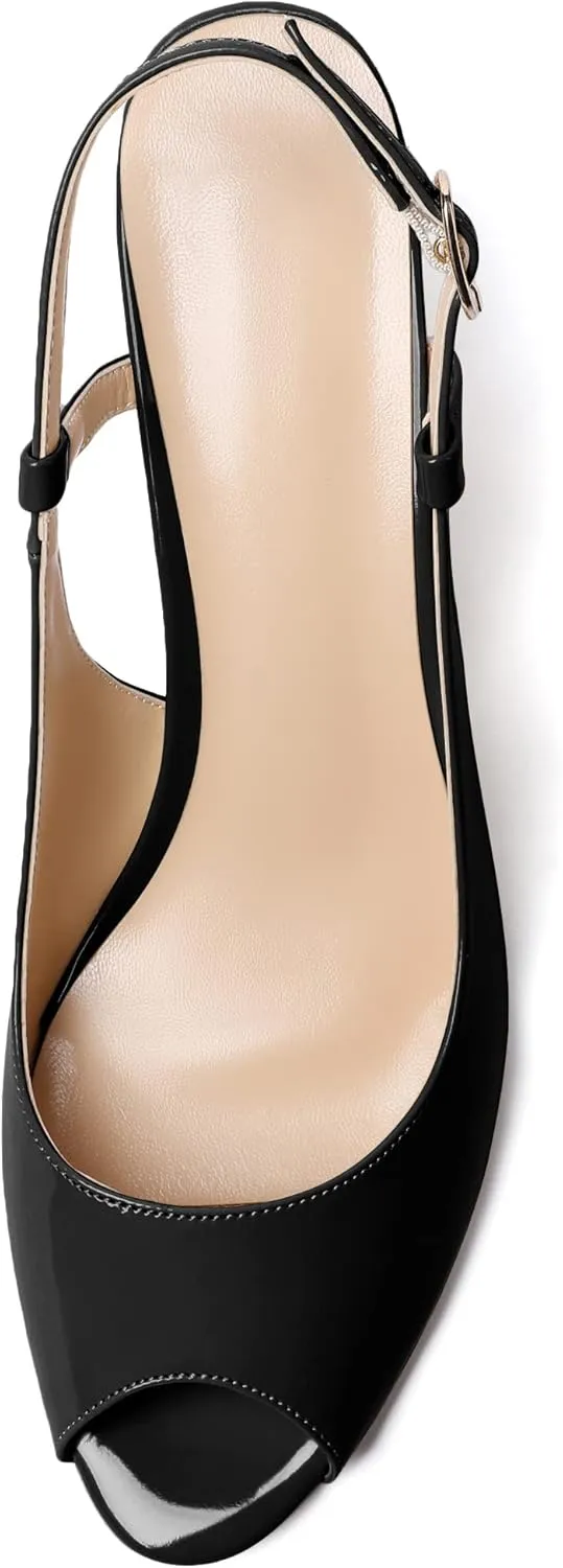 Soireelady Womens Wedges High HEE Pumps Slingback Sandals Peep Toe Sandals Open Toe Ladies Dressy Heels