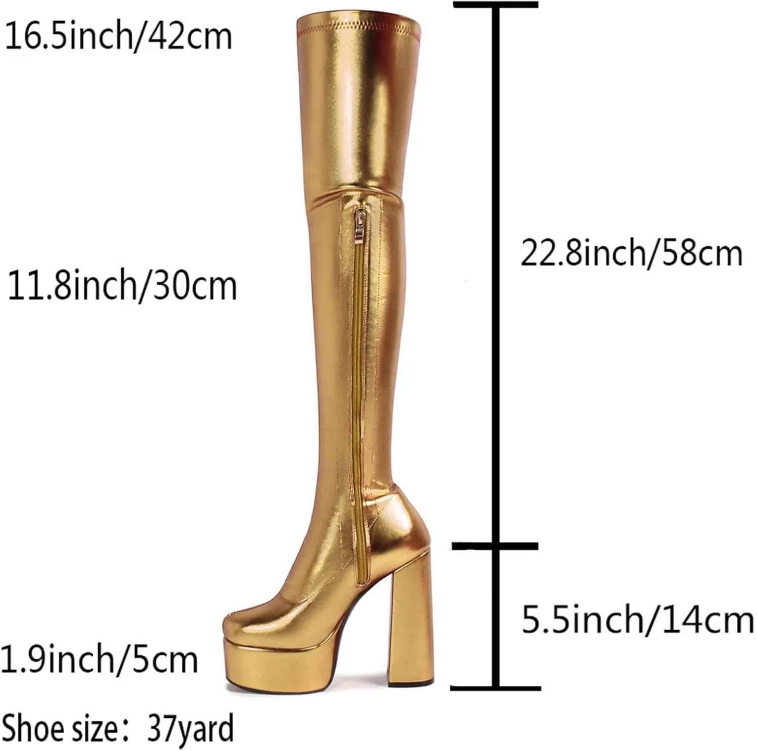 Thigh High Boots for Women, Pull on Stretch Legging Boots Round Toe Thick high Heel Side Zipper Thigh Boots Waterproof Platform Fashion Boots Heel Height 14CM