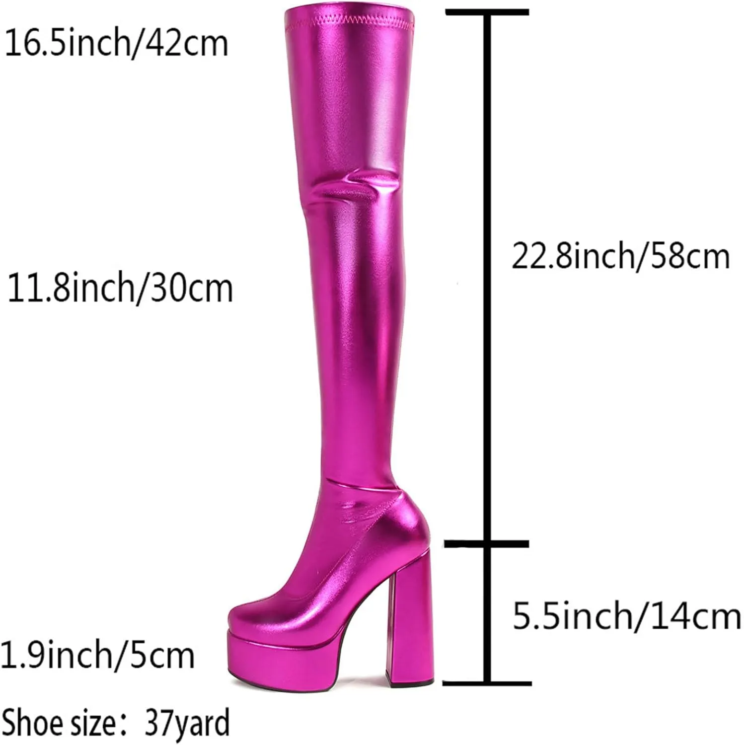 Thigh High Boots for Women, Pull on Stretch Legging Boots Round Toe Thick high Heel Side Zipper Thigh Boots Waterproof Platform Fashion Boots Heel Height 14CM