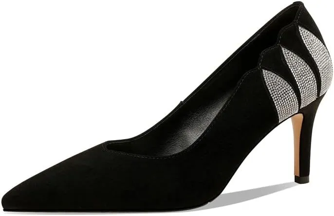 TinaCus Suede Leather Pointed Toe Handmade Fashion Decoration Women's Stiletto Mid Heels Slip On Pumps Shoes
