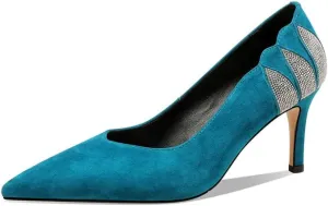 TinaCus Suede Leather Pointed Toe Handmade Fashion Decoration Women's Stiletto Mid Heels Slip On Pumps Shoes